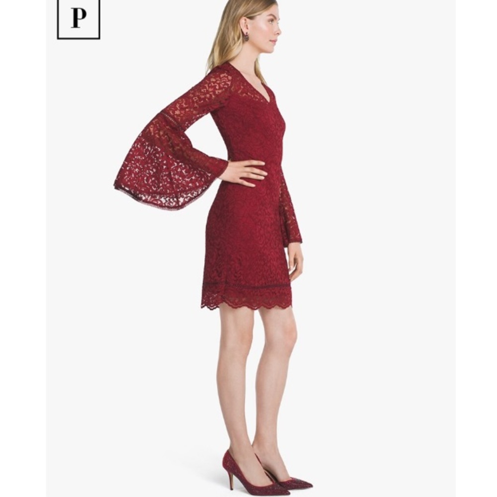 🍷WHBM🍷 PETITE BELL-SLEEVE LACE SHIFT DRESS🍷 - Picture 3 of 11